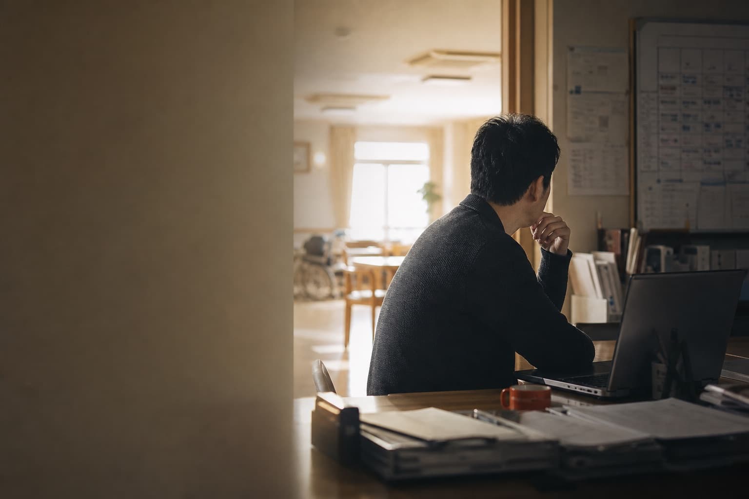 介護事業の経営課題に向き合う経営者を表現したイメージ