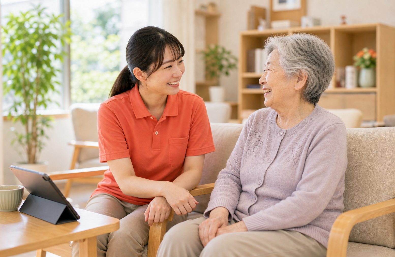 利用者と向き合うスタッフ