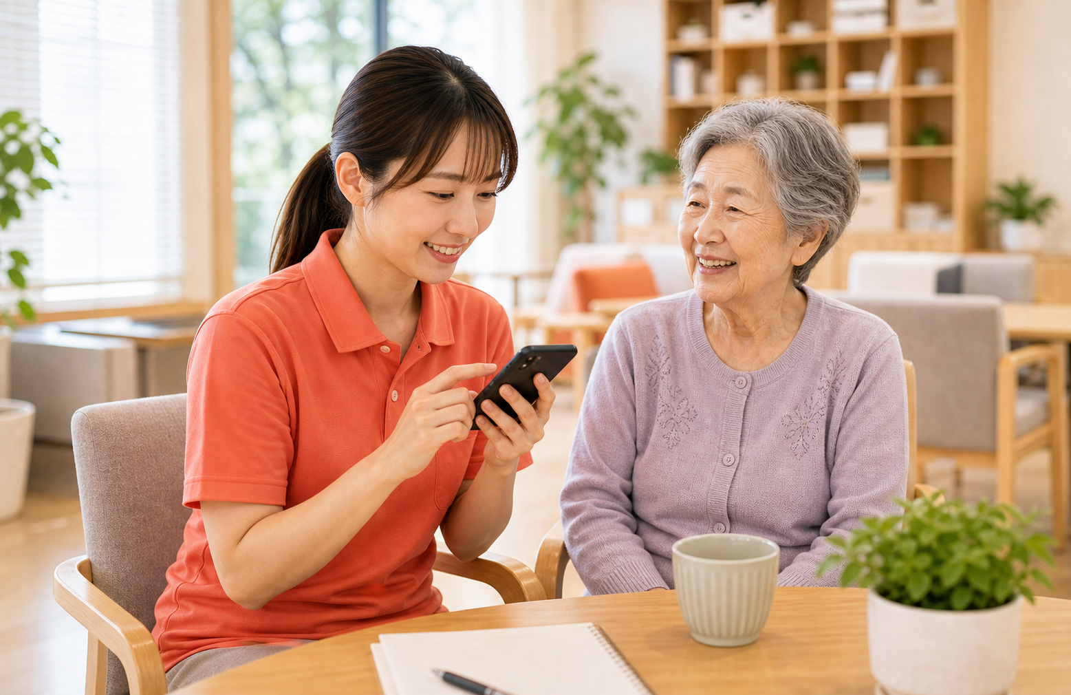 利用者と向き合うスタッフ